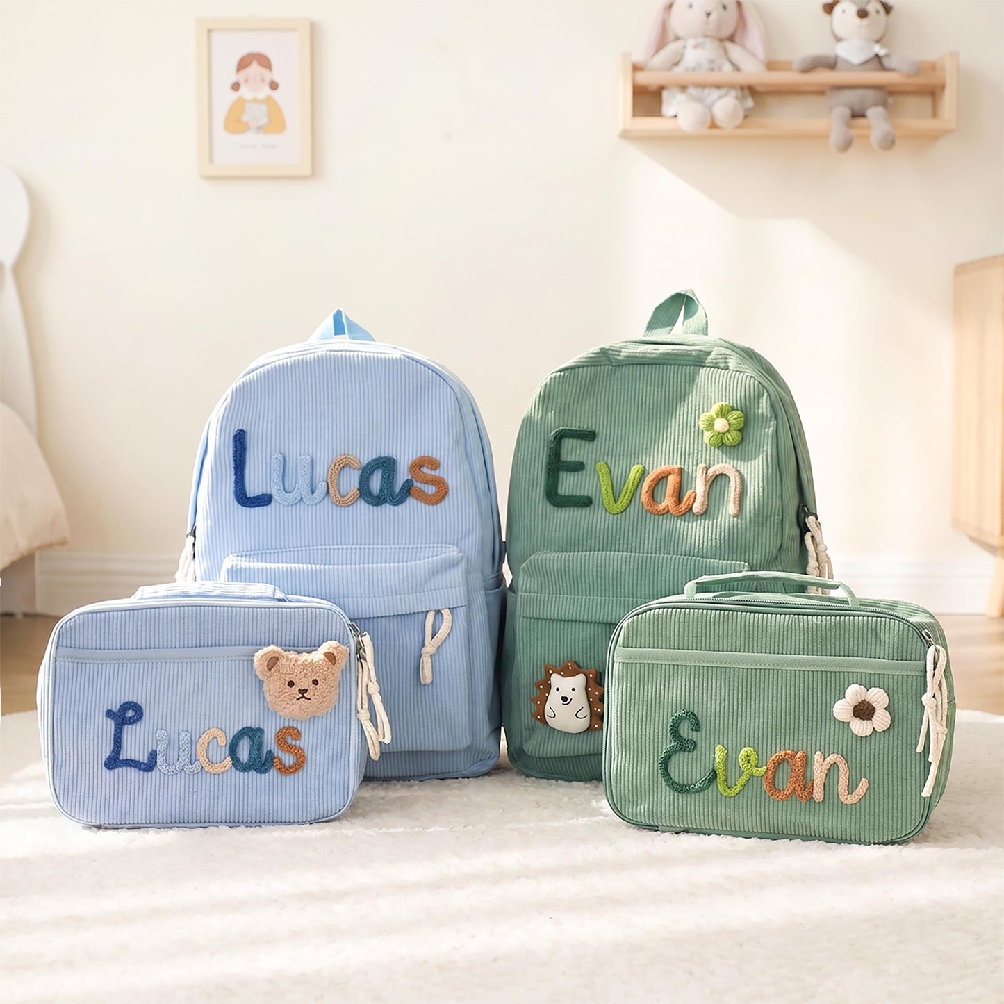 Personalized Kids Embroidery Corduroy Backpack, Children's School Bag UKTD6260602