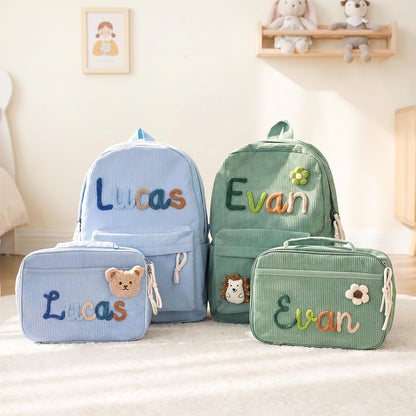 Personalized Kids Embroidery Corduroy Backpack, Children's School Bag UKTD6260602