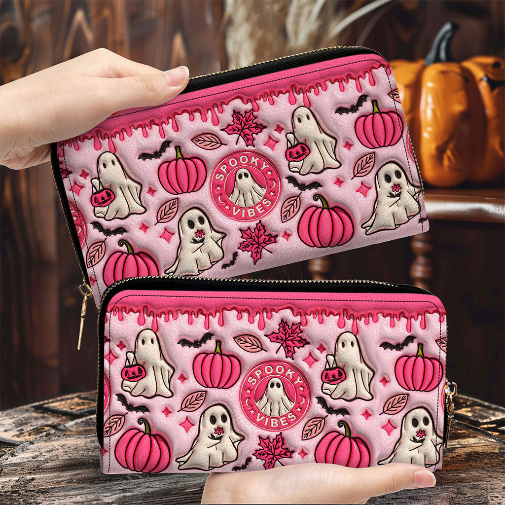 Spooky Vibe Print 3D Inflated Leather Handbag, Leather Wallet QFTO4240704