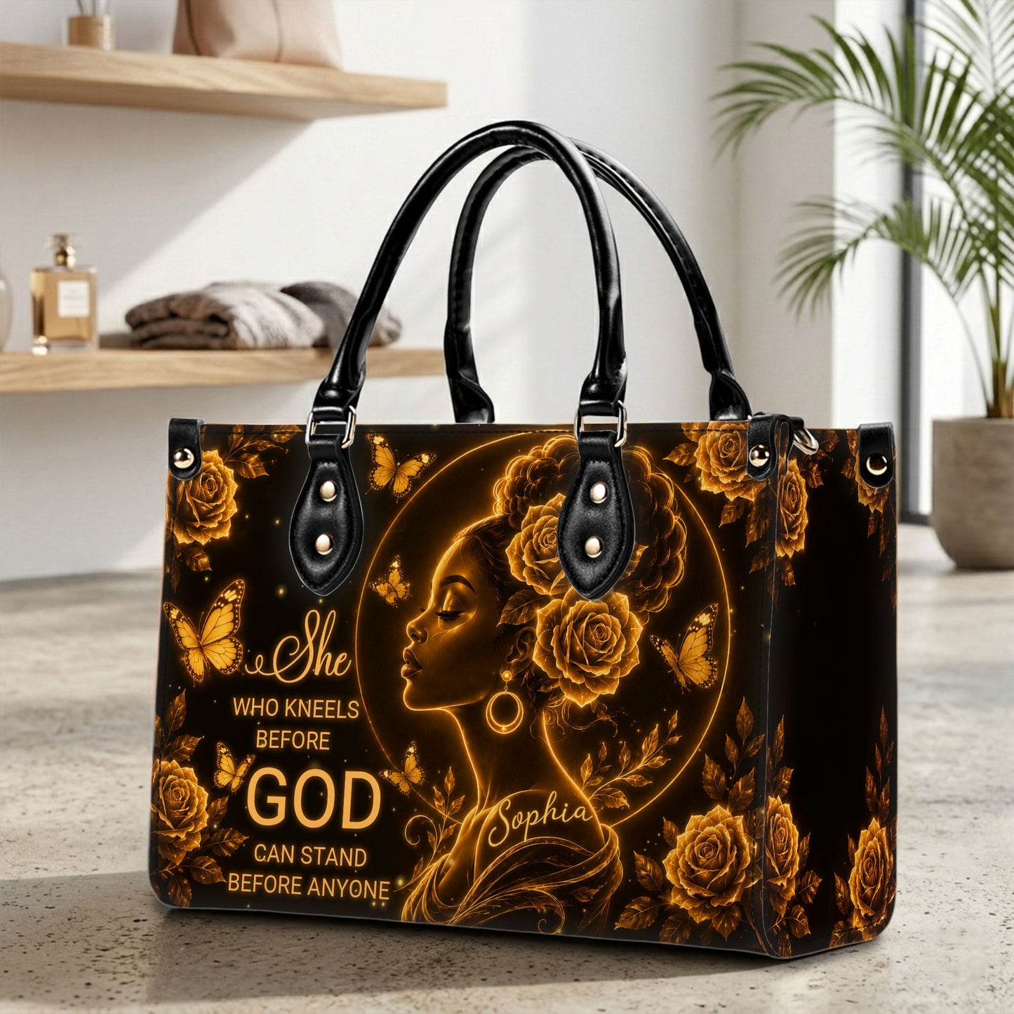 Personalized Christain Black Women PU Leather Handbag, Afro Girl Gifts UKND6030602