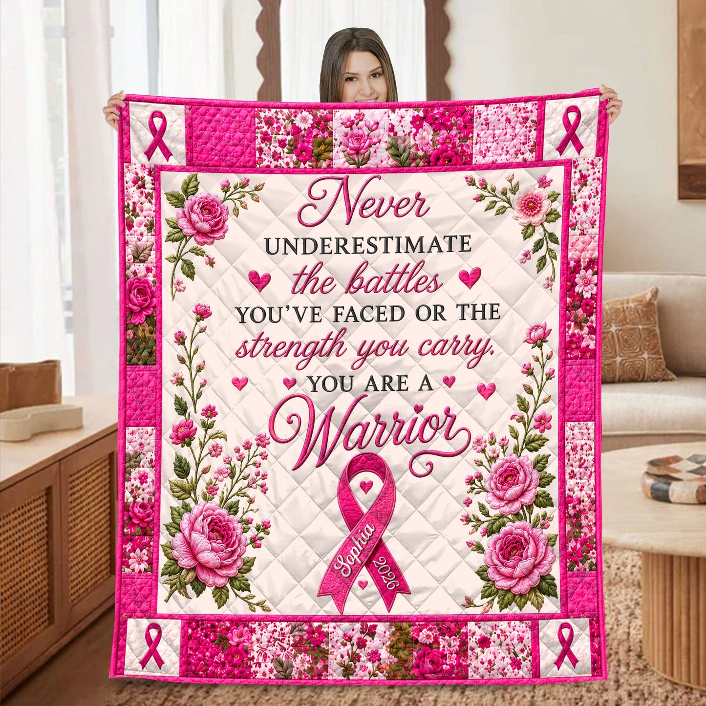 Personalized Breast Cancer Quilt Blanket QFTD6250601