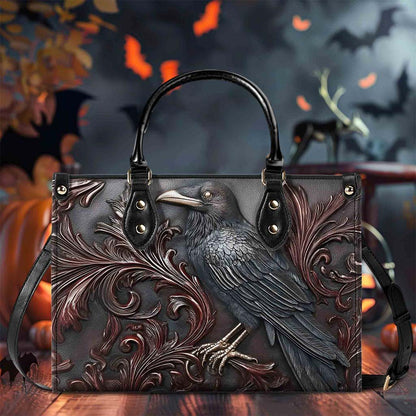 Goth Crow Pu Leather Handbag, Gothic Raven Bags Halloween QFPY5260803