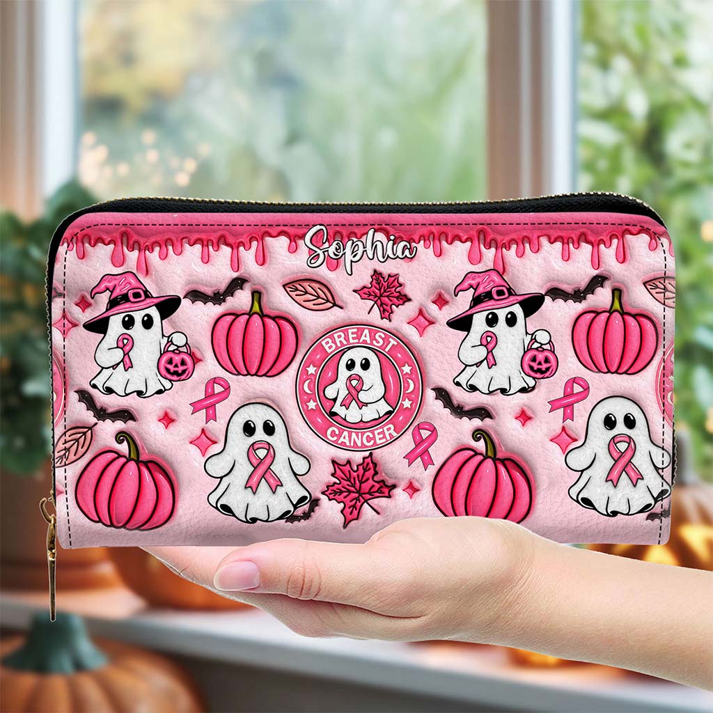 Personalized Spooky Vibe Breast Cancer Print 3D Inflated Leather PU Handbag UKND5270802
