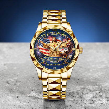 Personalized God Bless America United State 250th Anniversary Alloy Luxury Quartz Watch UKND6100401