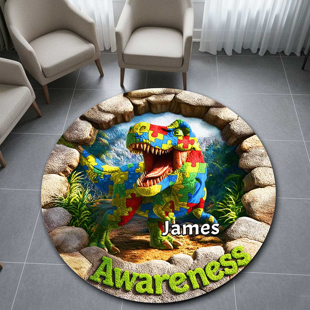 Custom Autism Dinosaur Round Rug THND6130201
