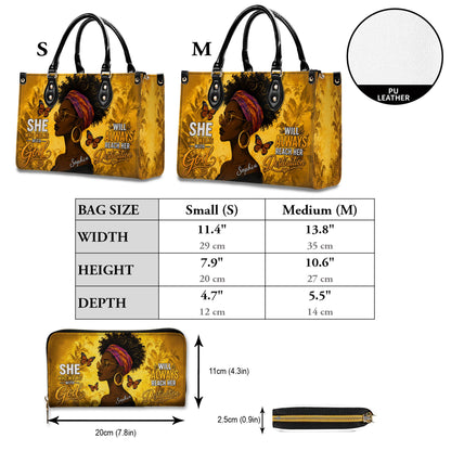 Personalized Black Women Leather PU Leather Handbag, Afro Girl Gifts UKND6220503