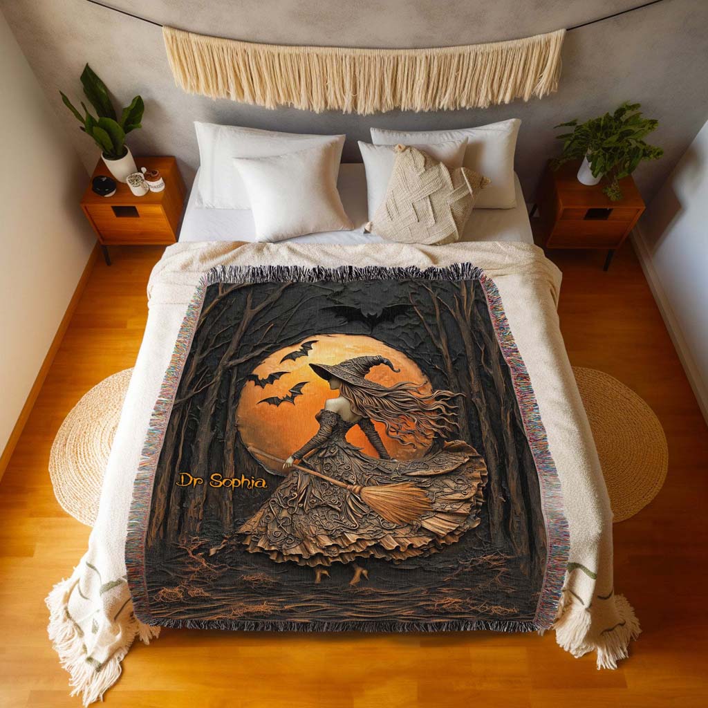 Personalized Witchy Gothic Woven Blanket Halloween QFTD5050702
