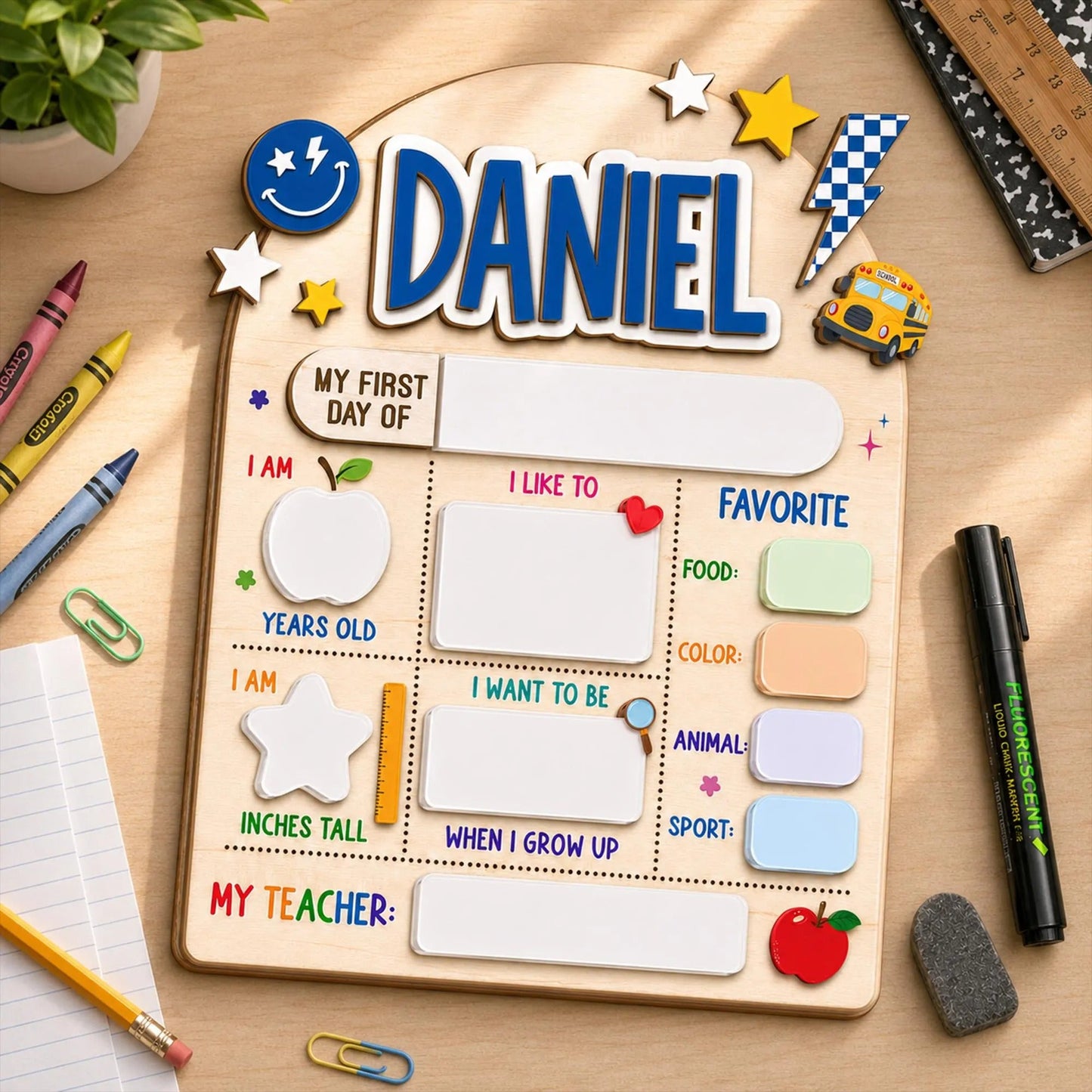 Custom Name First Day Of School Reusable Wooden Sign, Back To School Sign UKTD6080704