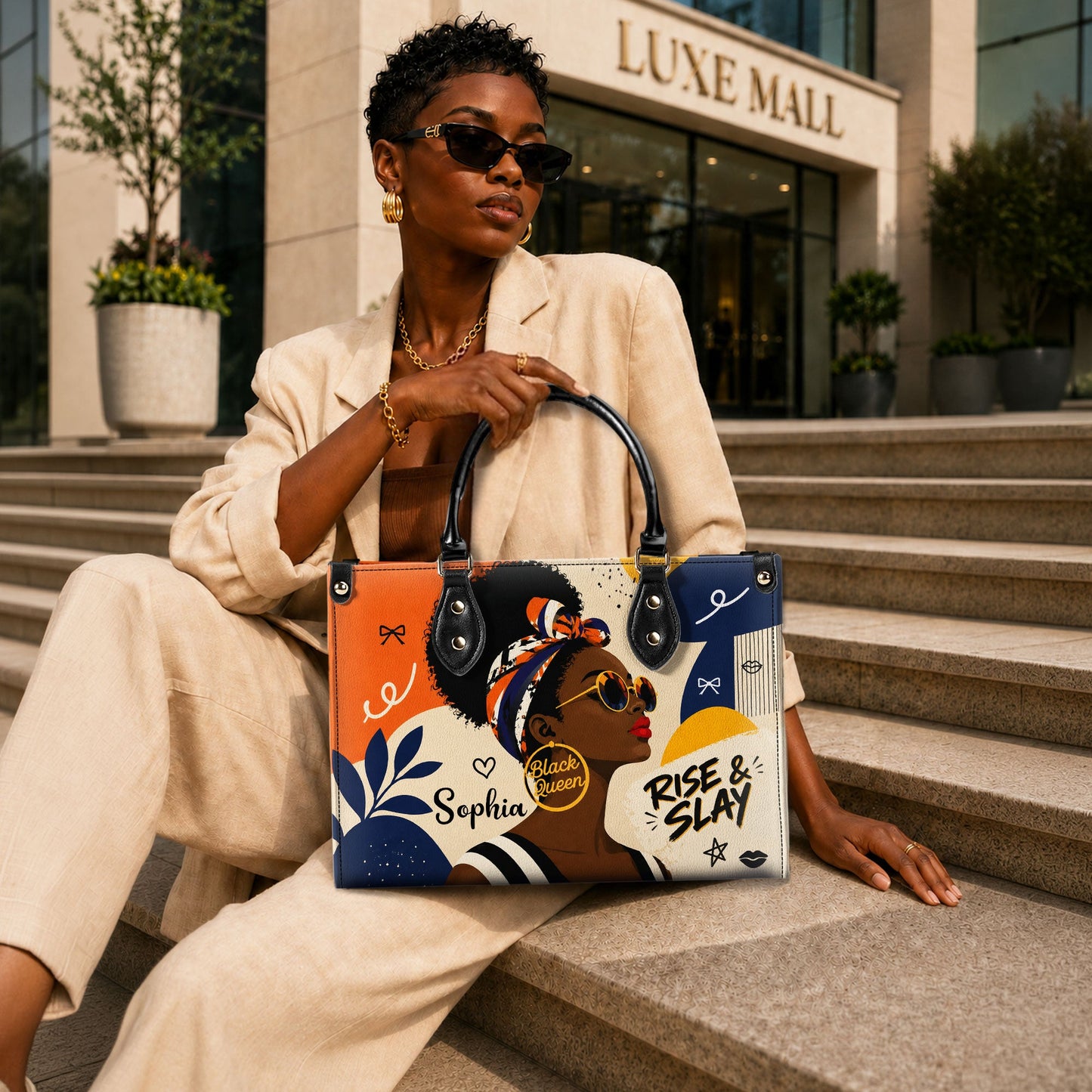 Personalized Black Women Leather PU Leather Handbag, Afro Girl Gifts UKND6220501