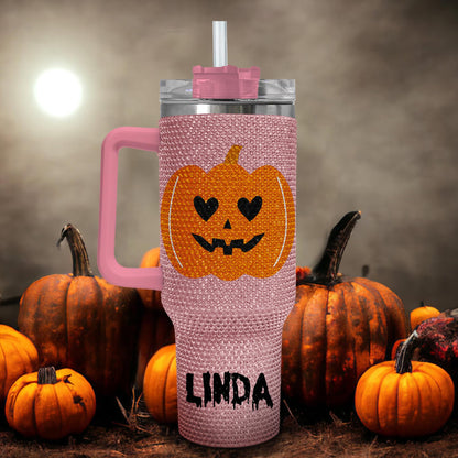 Pumpkin 40Oz Rhinestone Tumbler, Halloween Bling Tumbler, Halloween Gift Idea, Spooky Season Gift, Fall Cup, Ghost Pumpkin Bling Tumbler QFHM4300807