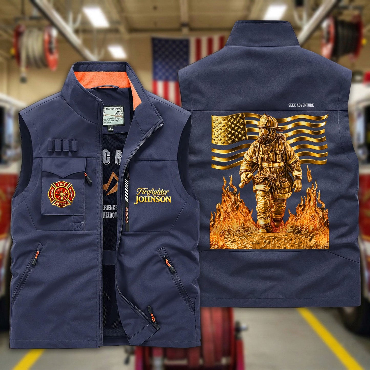 Personalized Firefighter Multi-Pocket Vest, Gift for Fireman UKTD6050301