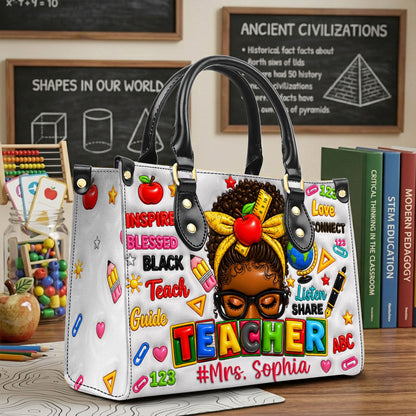 Personalized Teacher Black Women Leather Handbag UKND6080603