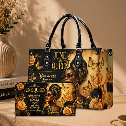 Personalized Birth Month Queen PU Leather Handbag for Black Women QFTD6060601