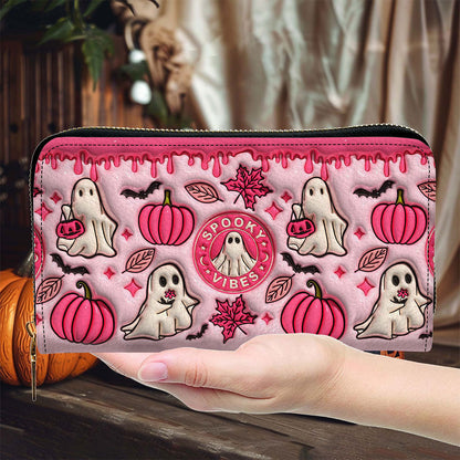Spooky Vibe Print 3D Inflated Leather Handbag, Leather Wallet QFTO4240704