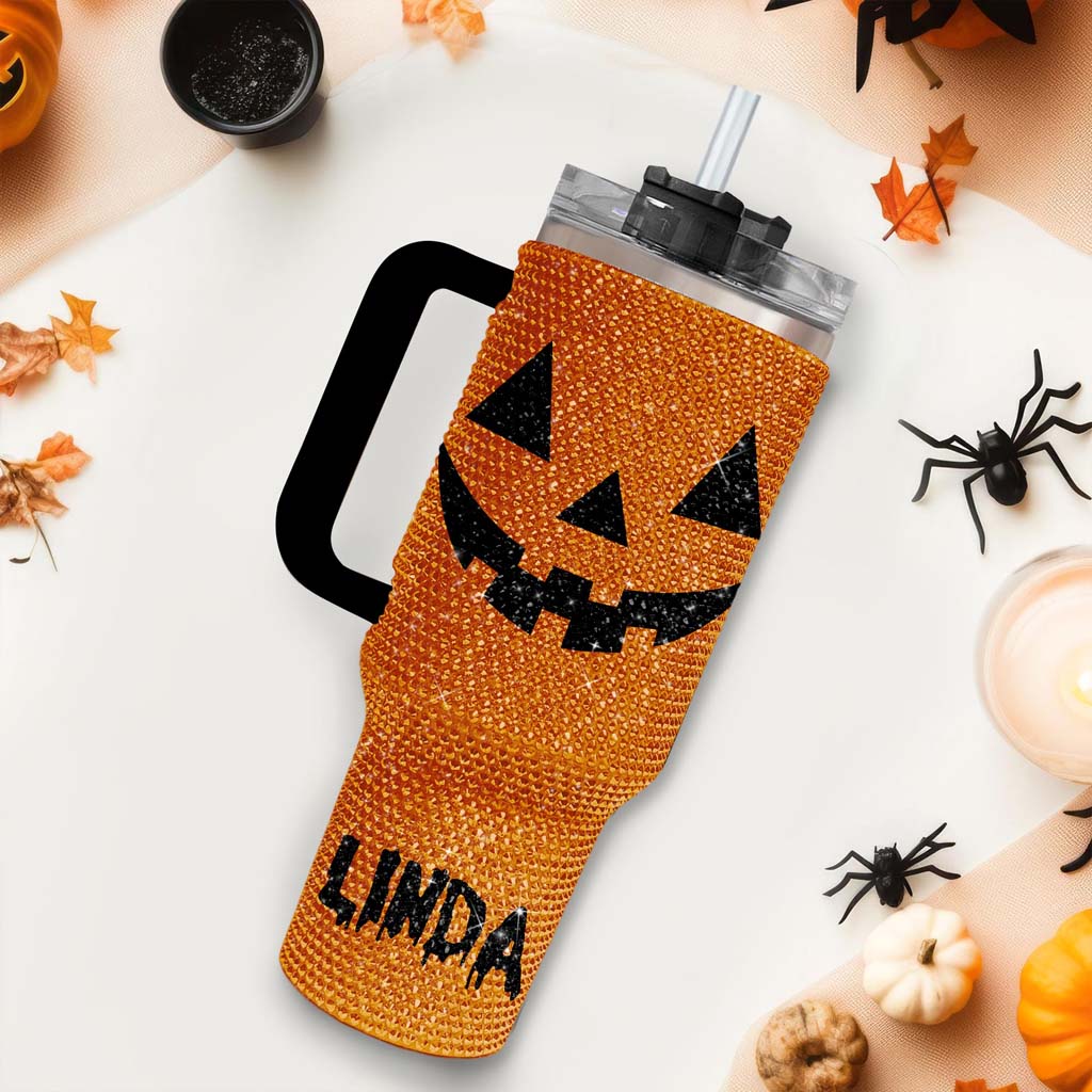 Personalized Halloween Bling 40 Oz Tumbler, Pumpkin Bling Cup, Halloween Tumbler, Fall Cup, Pumpkin Tumbler QFTD4240701