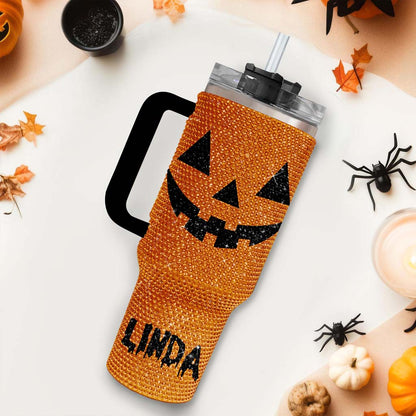 Personalized Halloween Bling 40 Oz Tumbler, Pumpkin Bling Cup, Halloween Tumbler, Fall Cup, Pumpkin Tumbler QFTD4240701