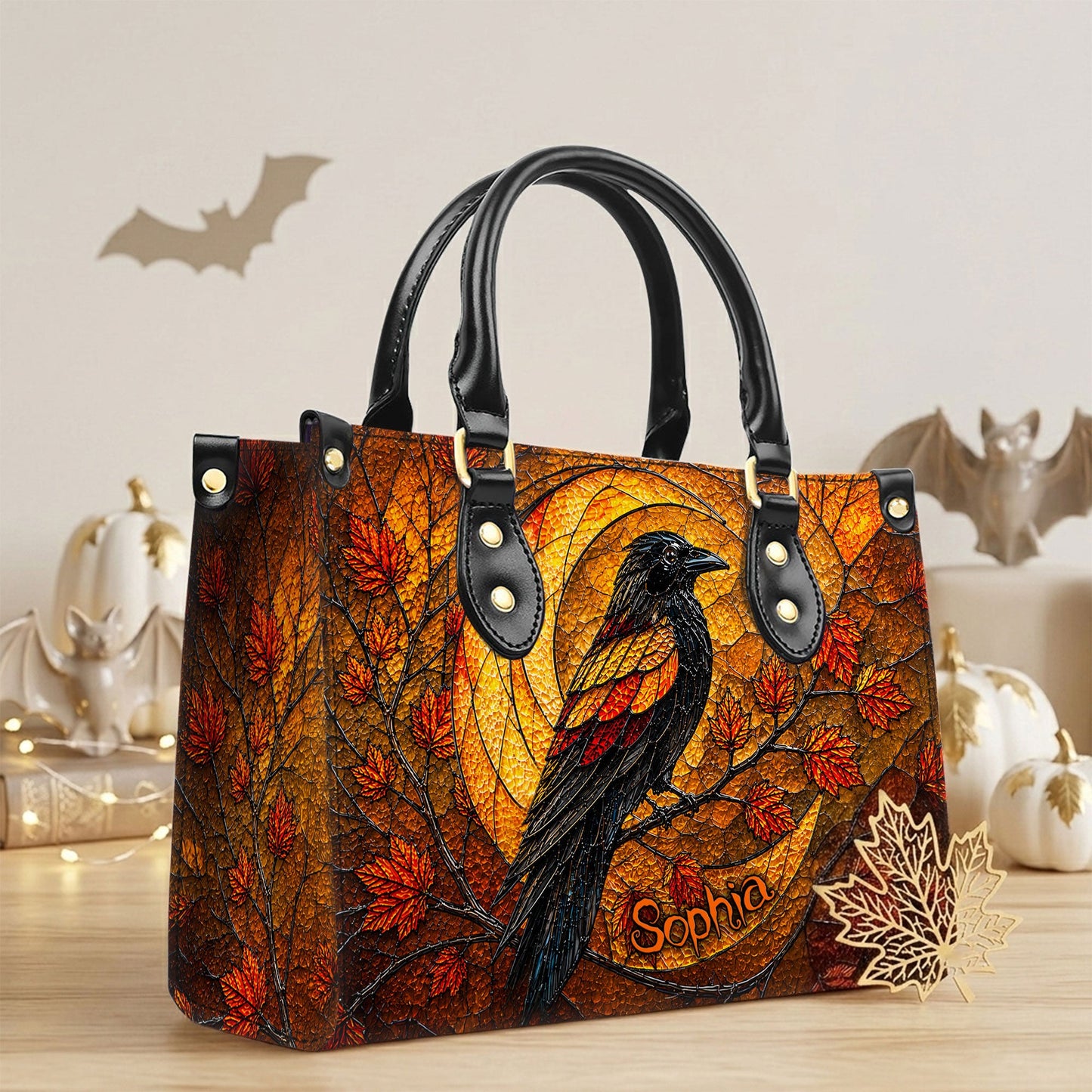 Personalized Raven Halloween 3D Printed  Leather Handbag, Wallet UKND6170702