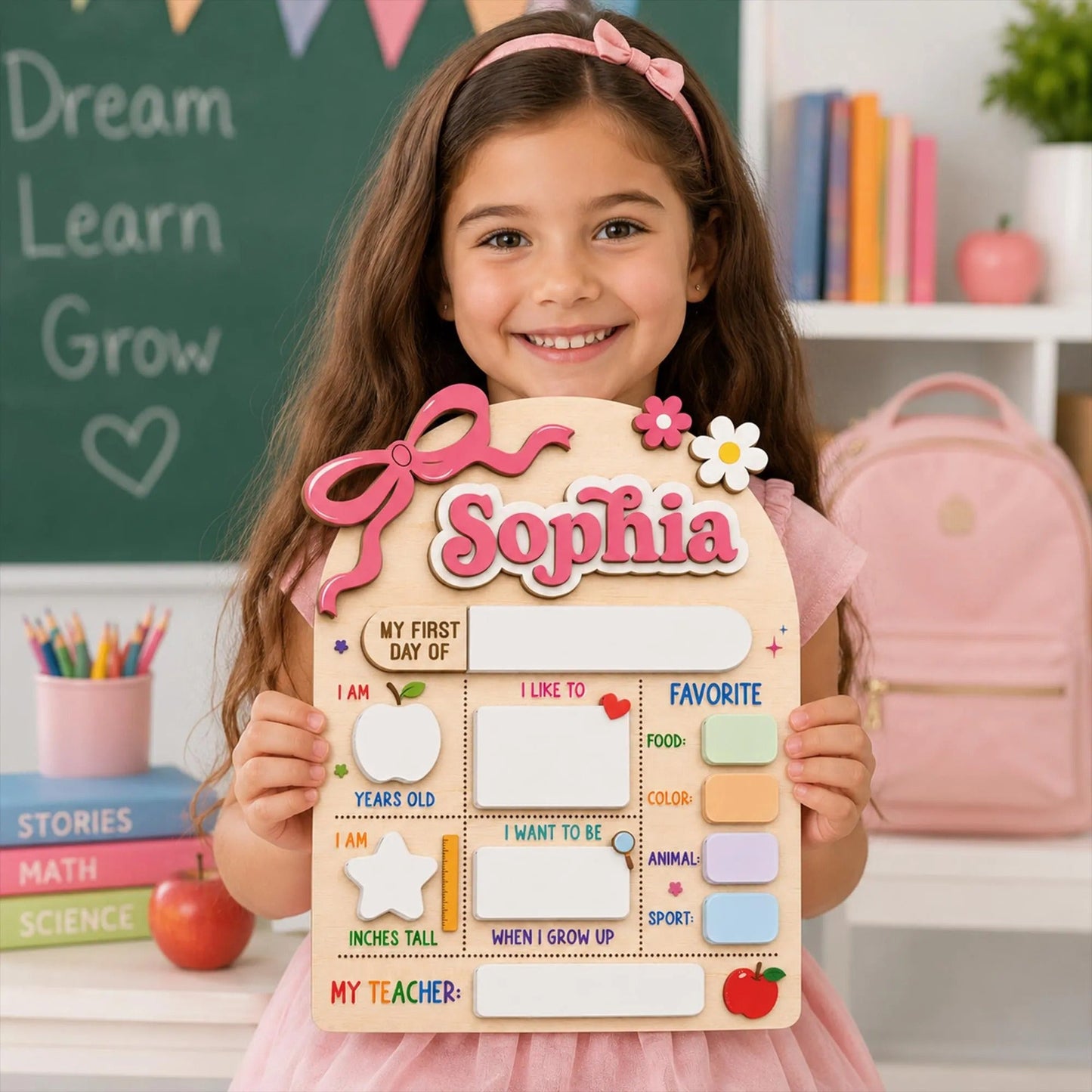 Custom Name First Day Of School Reusable Wooden Sign, Back To School Sign UKTD6080704
