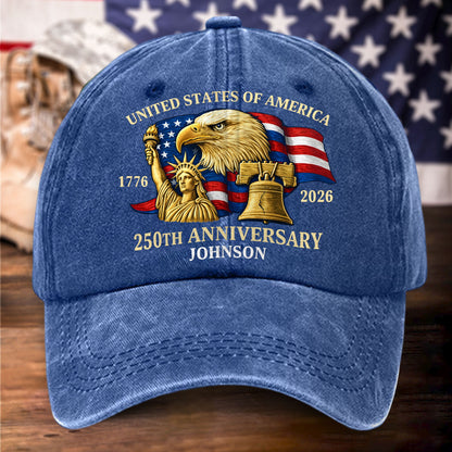 Personalized United State 250th Anniversary Distressed Washed Cotton Printed Hat UKHH6060404