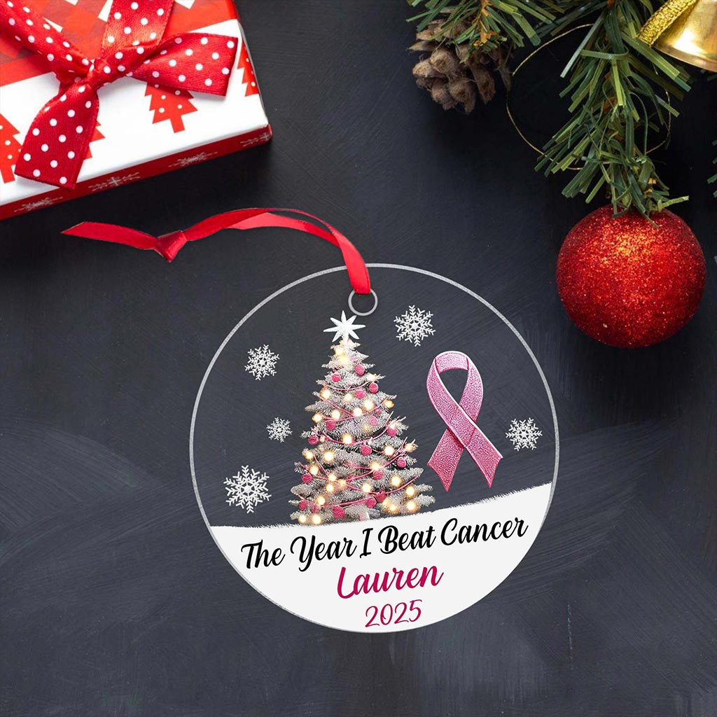 Personalized The Year I Beat a Cancer Glass Ornament, Acrylic Ornament  QFHA4071101