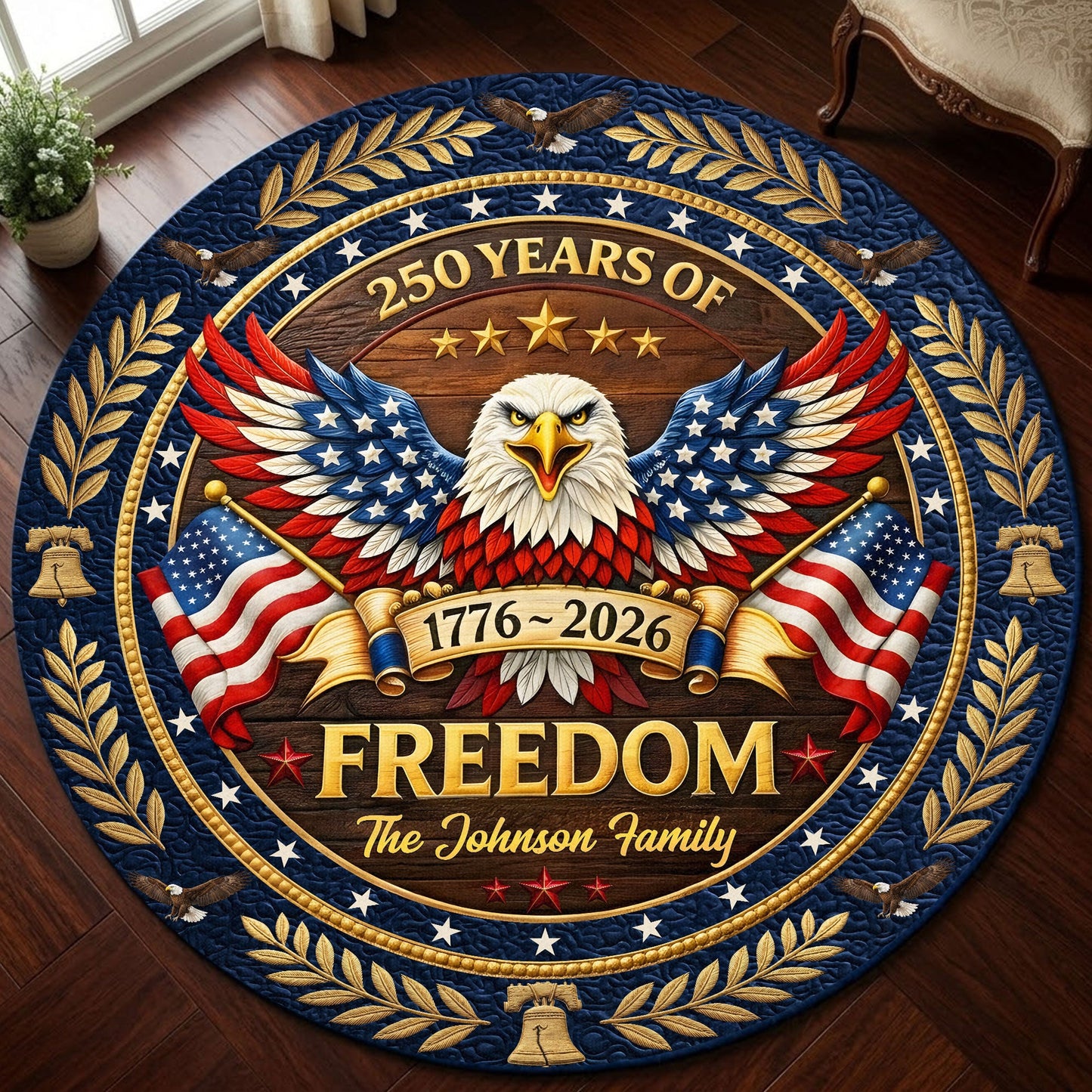 Personalized United State 250th Anniversary Quilt Round Mat UKND6140401