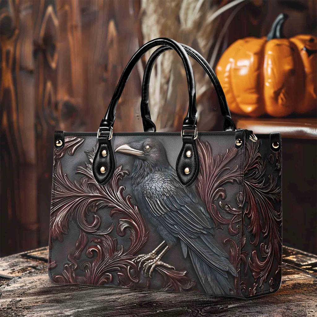 Goth Crow Pu Leather Handbag, Gothic Raven Bags Halloween QFPY5260803