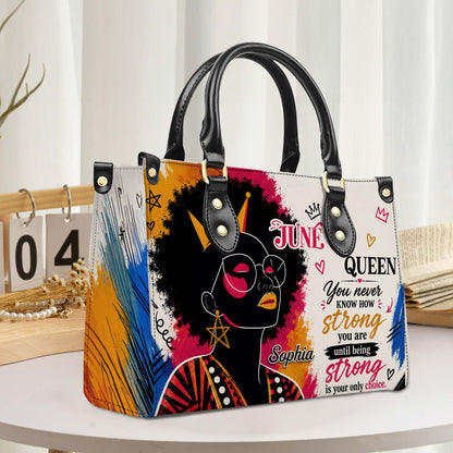 Personalized Birth Month Queen PU Leather Handbag for Black Women QFHA6050602