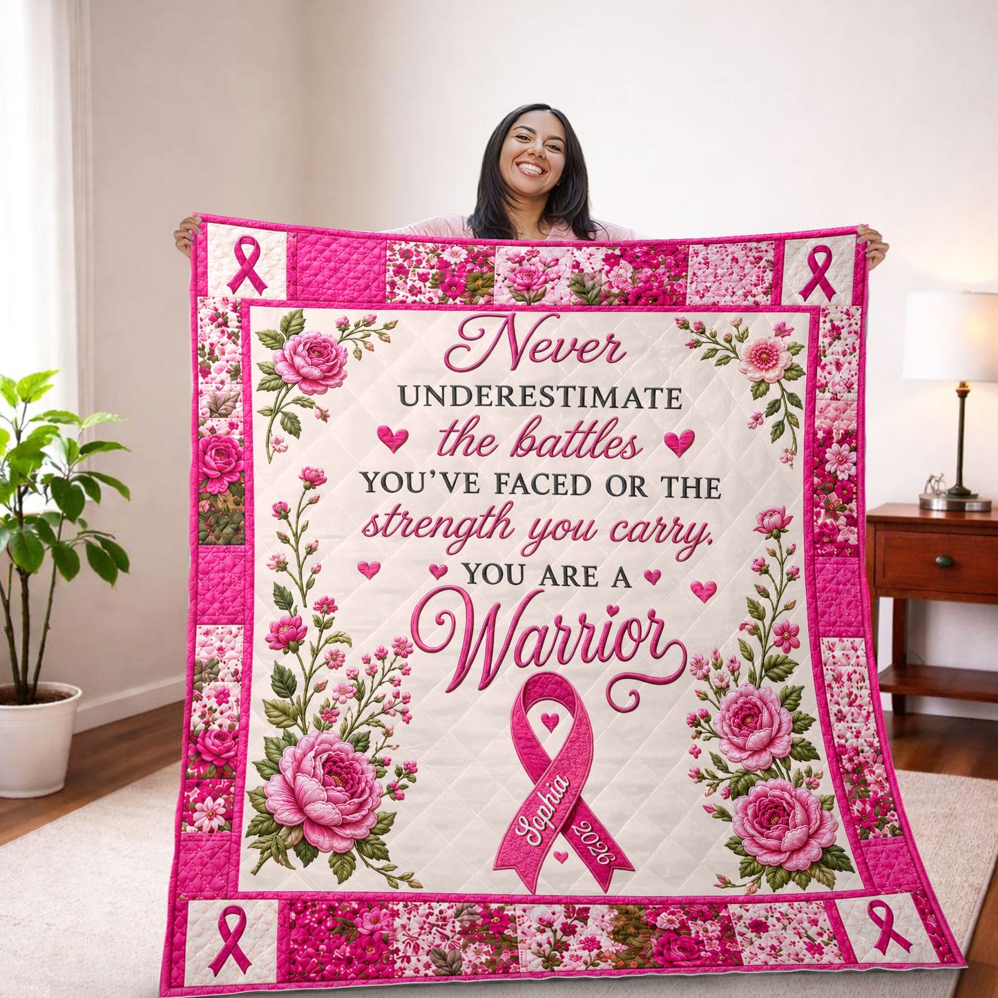 Personalized Breast Cancer Quilt Blanket QFTD6250601