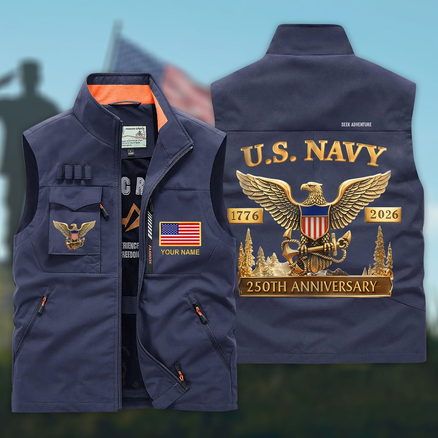 Personalized U.S. Navy 250th Anniversary Multi-Pocket Vest UKHH6060302