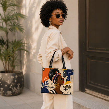 Personalized Black Women Leather PU Leather Handbag, Afro Girl Gifts UKND6220501