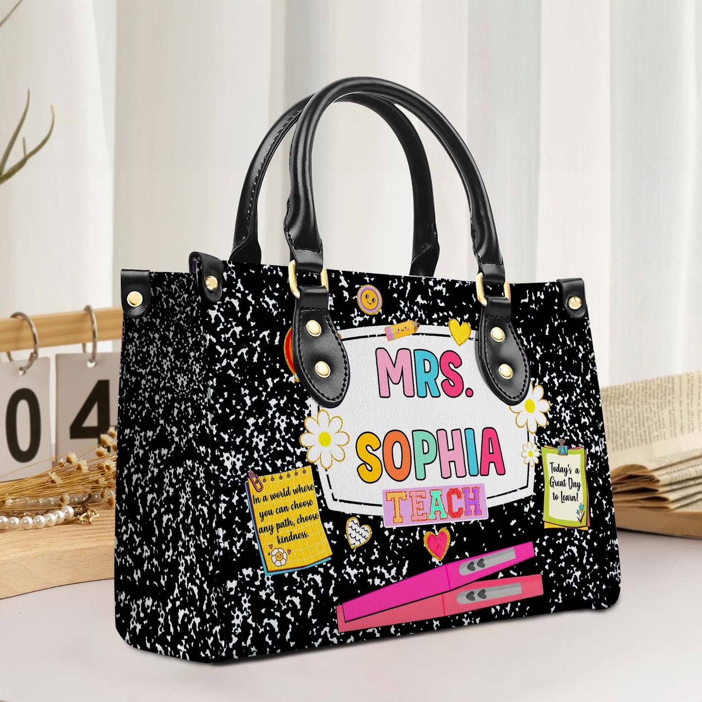 Personalized Teacher PU Leather Handbag, Back To School Gift, First Day Of School, End Of Year Christmas, Teacher Appreciation Bags Gift QFHM4180901