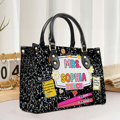 Personalized Teacher PU Leather Handbag, Back To School Gift, First Day Of School, End Of Year Christmas, Teacher Appreciation Bags Gift QFHM4180901