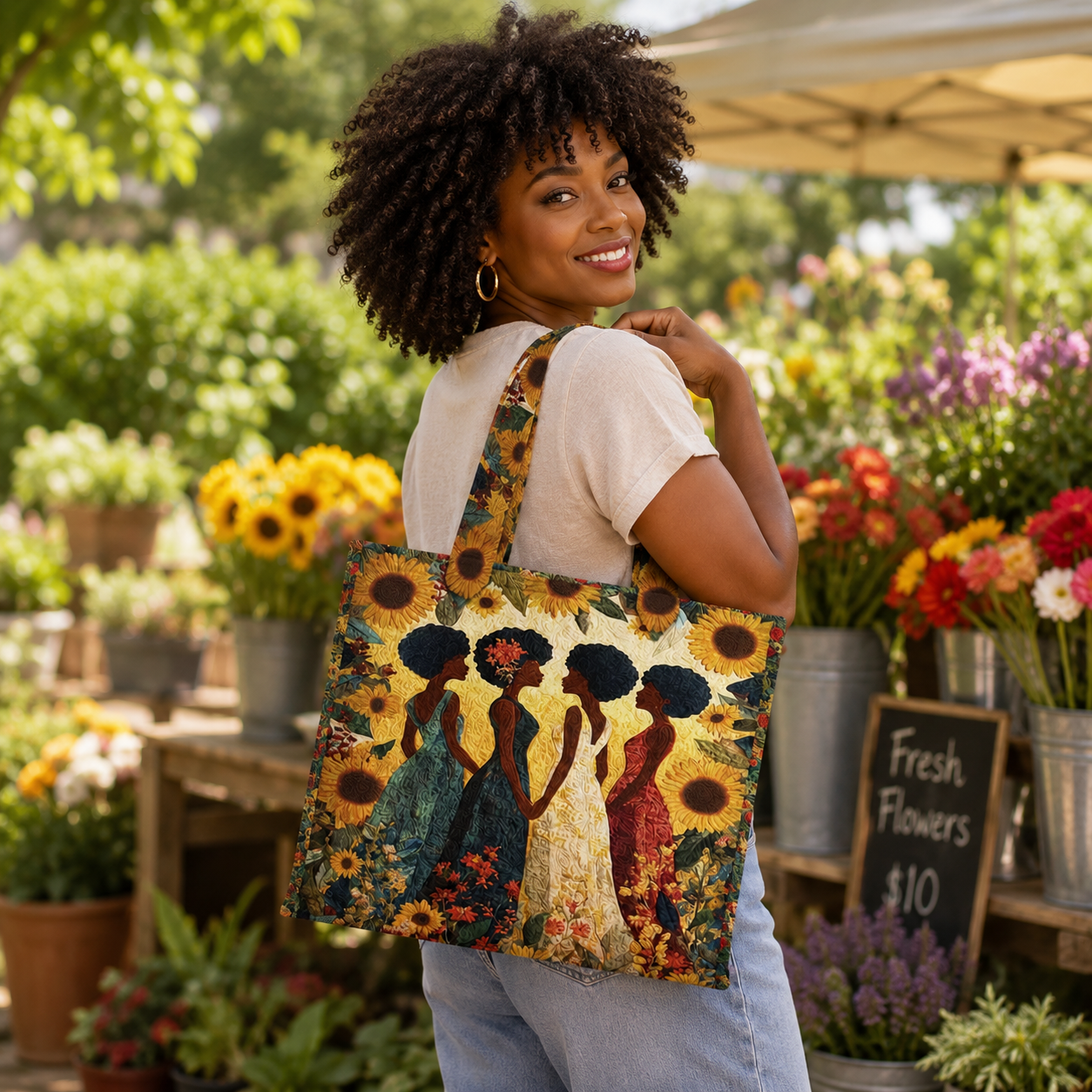 Personalized Black Women Quilted Tote Bag QFNT5250804