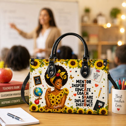 Personalized Teacher Black Women Leather Handbag UKND6030603