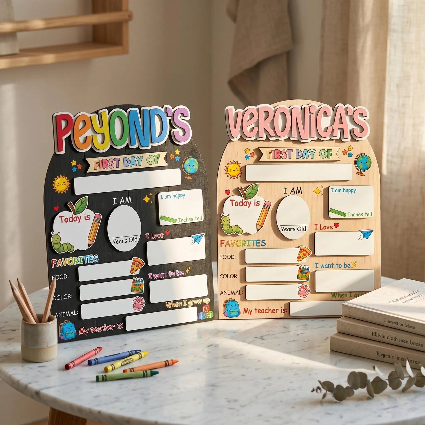 Custom Name First Day Of School Reusable Wooden Sign, Back To School Sign UKTD6080705