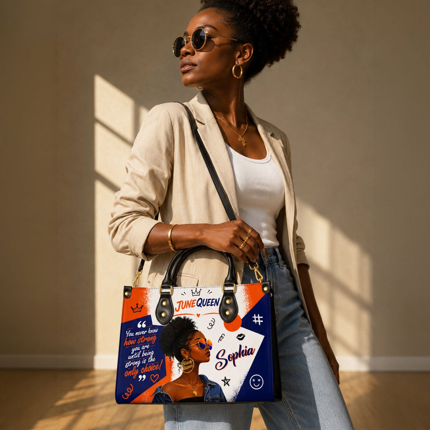 Personalized Birth Month Queen PU Leather Handbag for Black Women QFND6050602