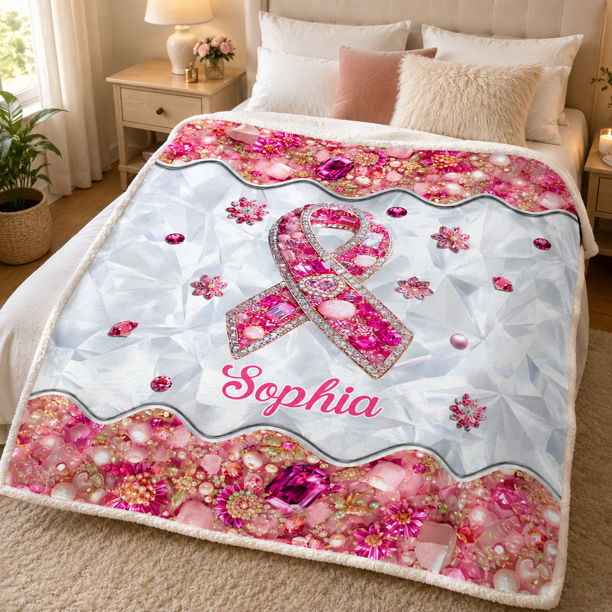 Personalized Breast Cancer Fleece Blanket QFTD5140803