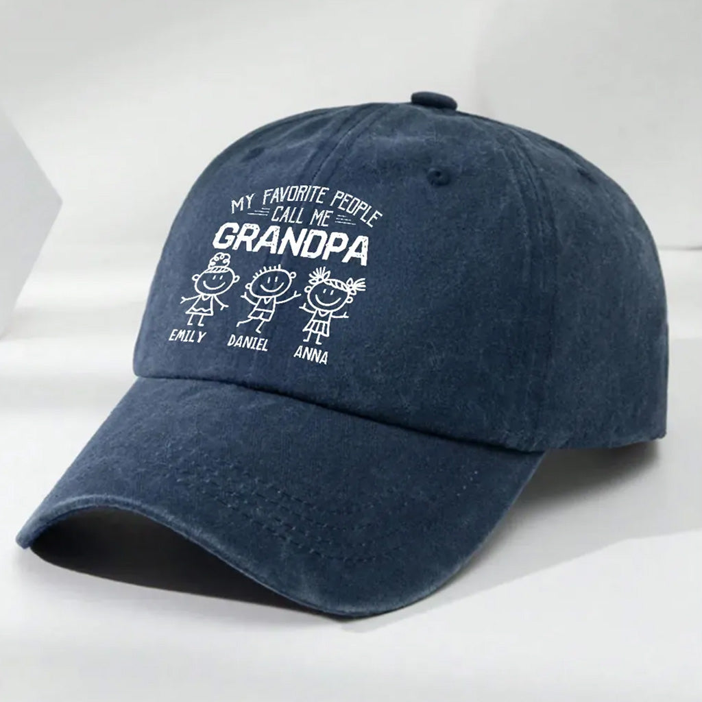 Personalized Grandpa Distressed Washed Cotton Printed Hat, Father's Day Gift For Grandpa UKHA6210405