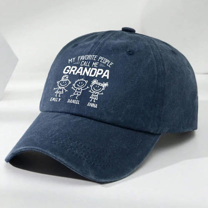 Personalized Grandpa Distressed Washed Cotton Printed Hat, Father's Day Gift For Grandpa UKHA6210405