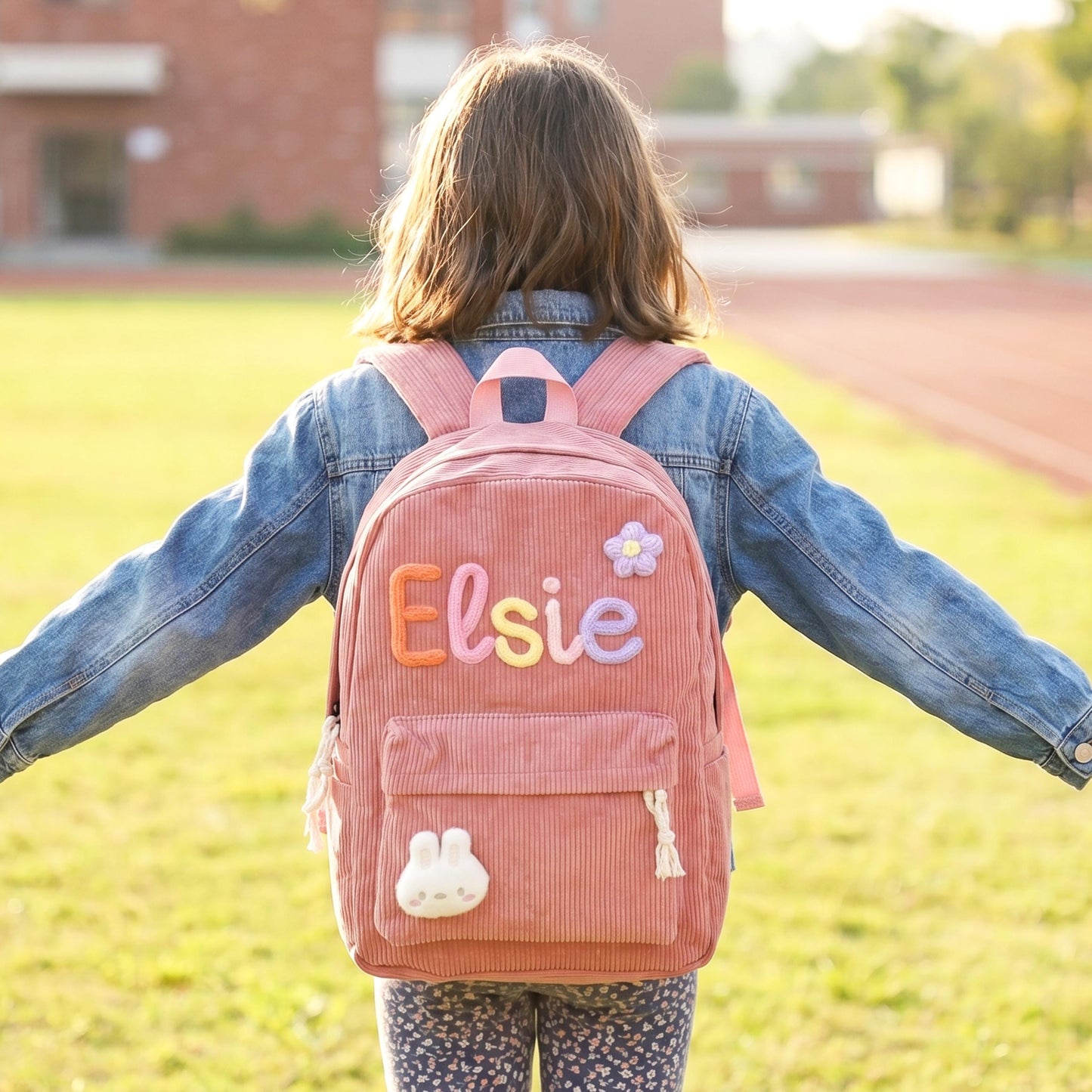 Personalized Kids Embroidery Corduroy Backpack, Children's School Bag UKTD6260602