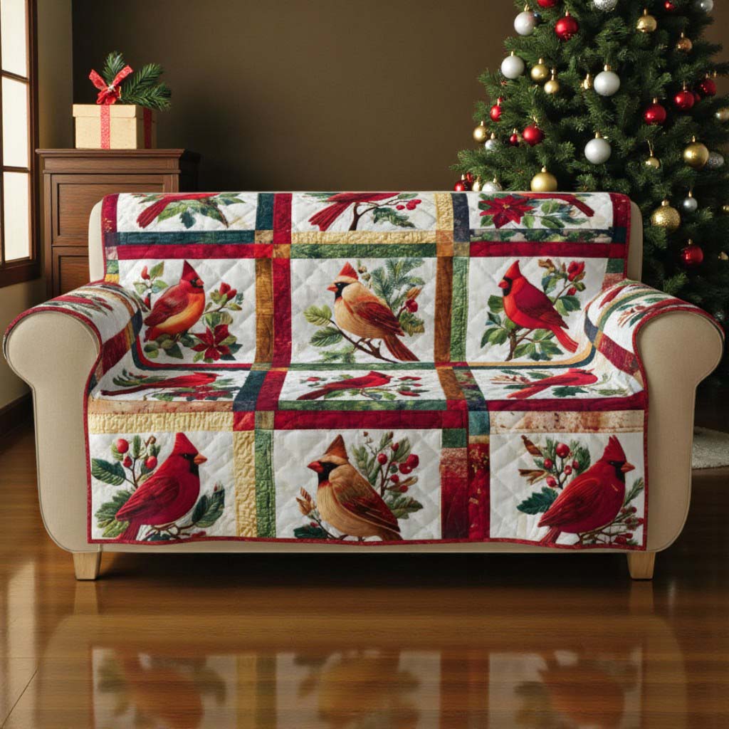 Red Cardinal Quilted Sofa Cover QFTD5051105