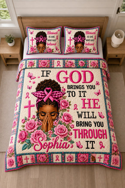 Personalized Breast Cancer Awareness Faith Quilt Bedding Set QFTD6050801