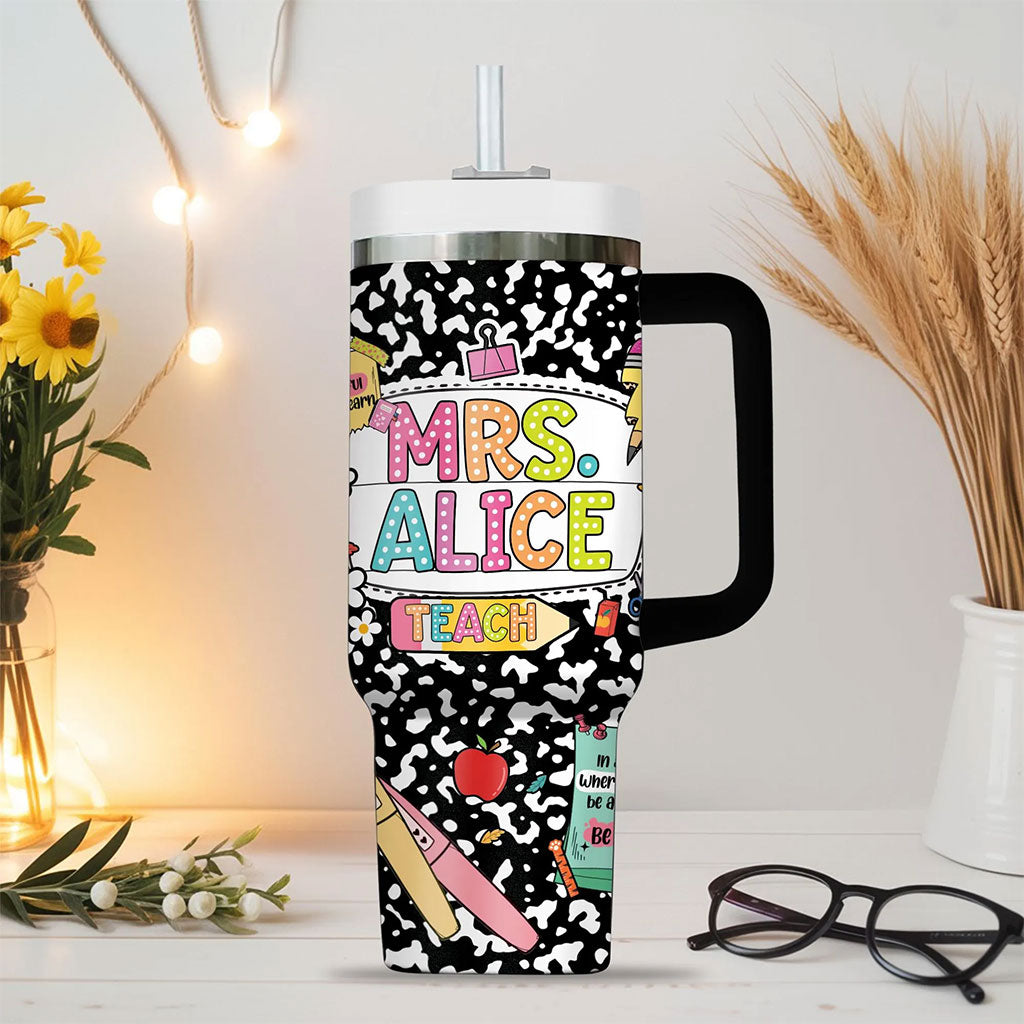 Custom Teacher 40 Oz Tumbler, Back To School Gift, Teacher Tumbler with Handle, Teacher Gift, Composition Notebook Classroom Teacher Tumbler UKND6090710