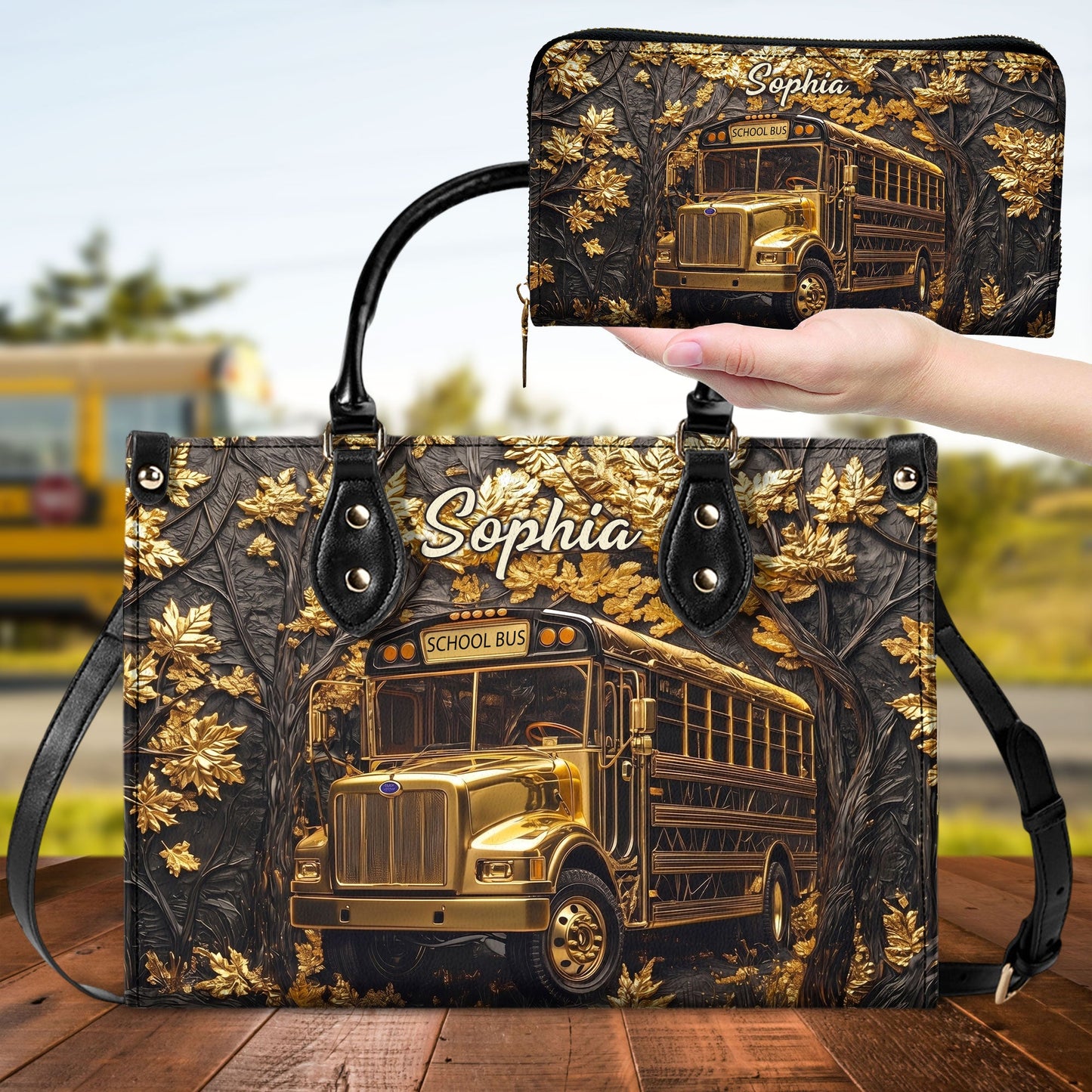 Personalized School Bus Driver Leather PU Handbag With Wallet UKTD6180601