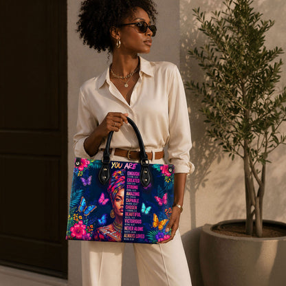 Personalized Black Women Leather PU Leather Handbag, Afro Girl Gifts UKND6220502