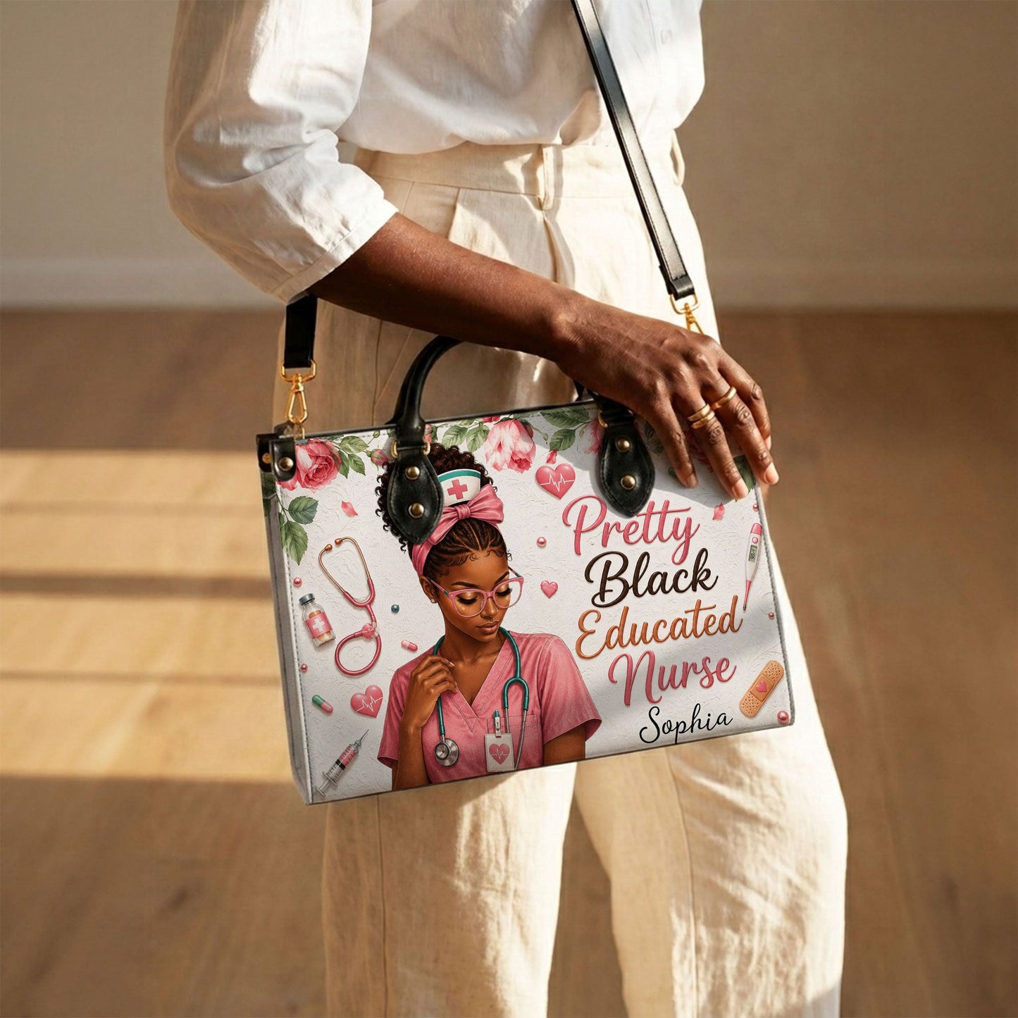 Personalized Nurse Black Women Leather Handbag UKND6040605