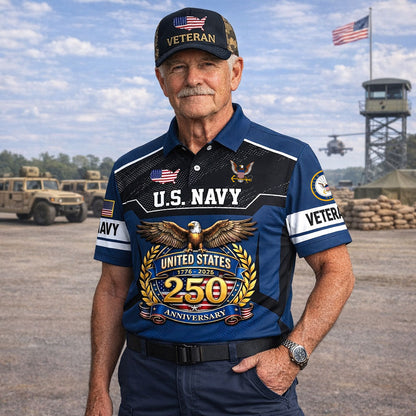 US Navy Veteran United States 250th Anniversary Polo Shirt, Gifts for U.S Veterans UKHA6220603
