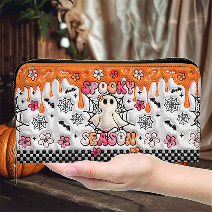 Spooky Vibe Print 3D Inflated Leather Handbag, Leather Wallet,QFTO4240701