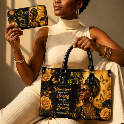Personalized Birth Month Queen PU Leather Handbag for Black Women QFTD6060601