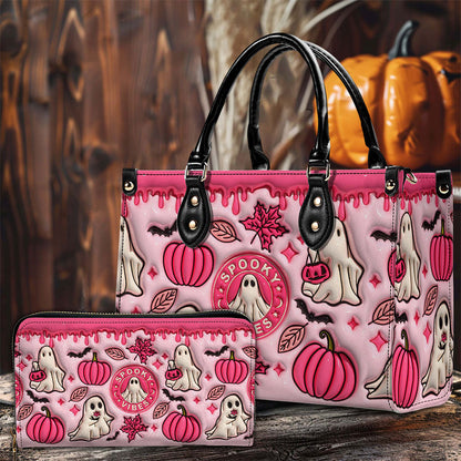 Spooky Vibe Print 3D Inflated Leather Handbag, Leather Wallet QFTO4240704